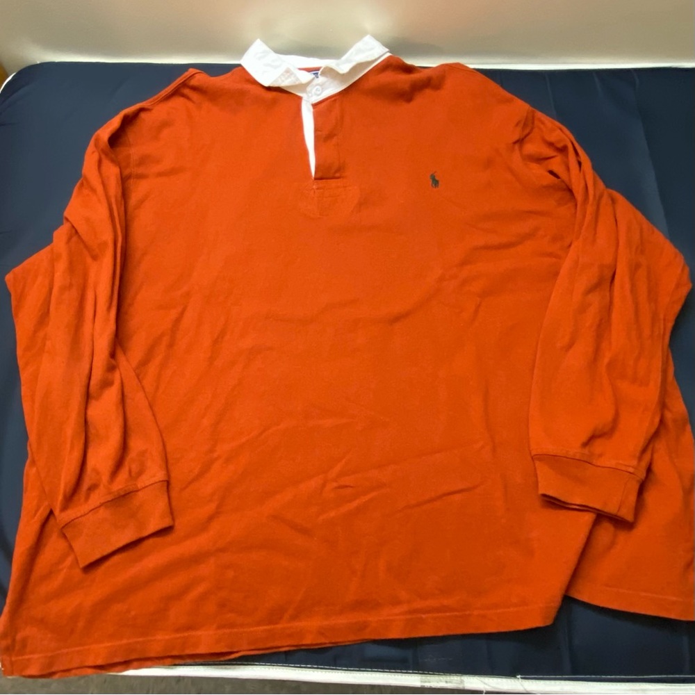 Vintage Ralph Lauren Orange Long sleeve Rugby Polo with White Collar Size 5XB